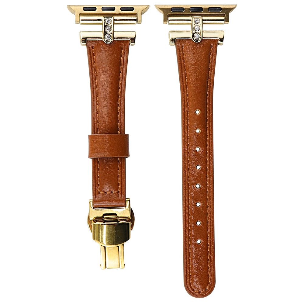For Apple Watch Series 9 8 7 41mm / SE (2023) SE (2022) SE 6 5 4 40mm / 3 2 1 38mm Rhinestone Decor Strap Genuine Cow Leather Band - Black For Apple Watch Series 9 8 7 41mm / SE (2023) SE (2022) SE 6 5 4 40mm / 3 2 1 38mm Rhinestone Decor Strap Genuine Cow Leather Band - Black